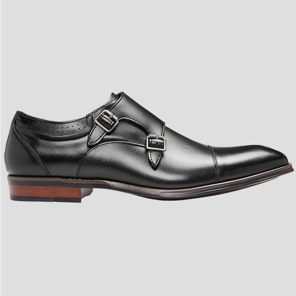 Stacy Adams Bayne Leather Cap Toe Double Monk Strap Dress Shoes